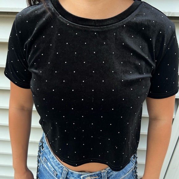 Black cropped sparkly tshirt - Picture 4 of 5